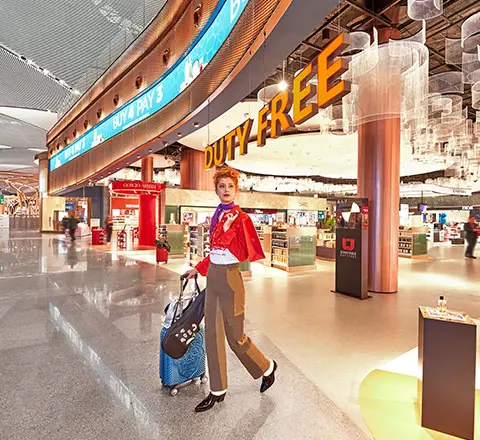 a passenger shopping at istanbul airport before her flight