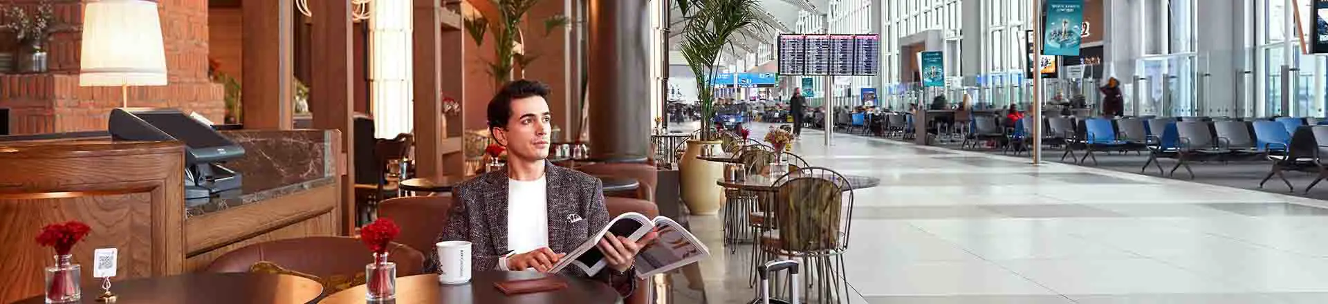 a passenger reading a magazine
