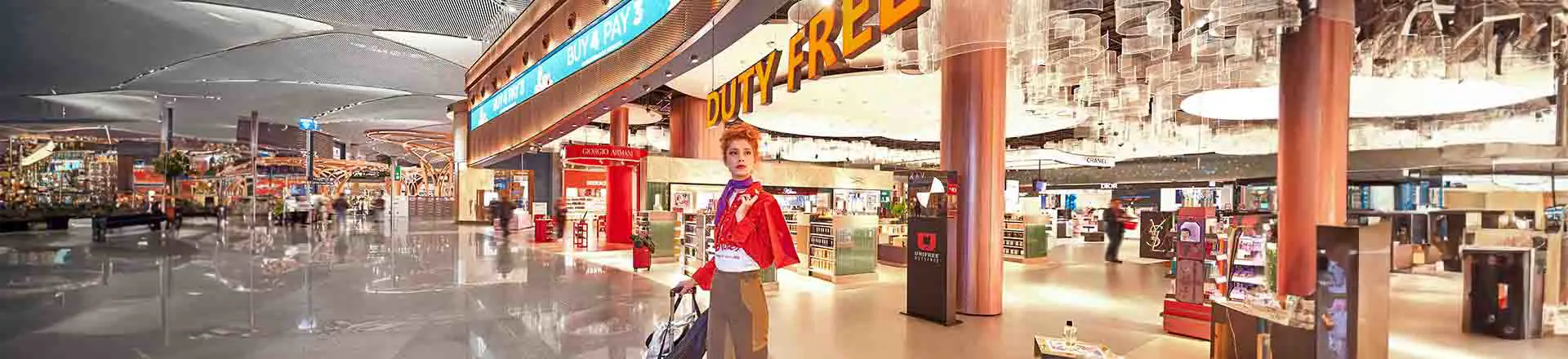 a passenger shopping at istanbul airport before her flight