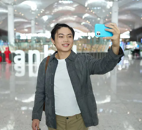 a passenger takng selfie